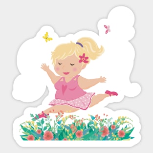 The chubby cute ballerina dances in the flower meadow, enjoying every moment, no text Sticker